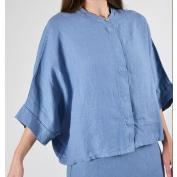 Bryn Walker Boxy Cotton Dolman Sleeve Button Top Lagenlook Beach Vacation Boho - Picture 8 of 9